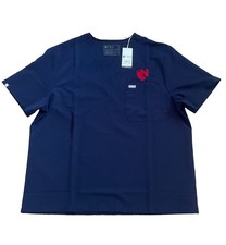 FIGS Leon Short Sleeve Vee Neck Scrub Top Navy Blue UNMC Logo Size 2XL NWT