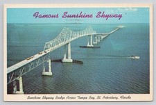 St Petersburg FL Famous Sunshine Skyway Bridge Aerial View 1961 Postcard