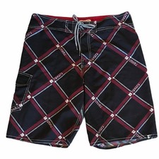 Ezekiel Board Shorts Black  Red Check Pattern 33  