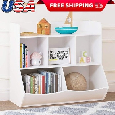 Toy Storage Organizer w/ Bookcase Kid Storage Shelf Cubby Play Room Bedroom