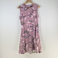 Forcast dress womens 10 fit flare pink floral sleeveless round neck zip 116534