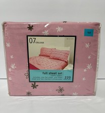 Girls Full Sheet Set, 4-piece, Pink with purple  white accent, 220 thread count