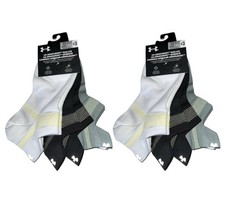 6 Pairs Under Armour ArmourDry Run Lite NO SHOW TAB Socks LARGE 8.5-13 W/B/T