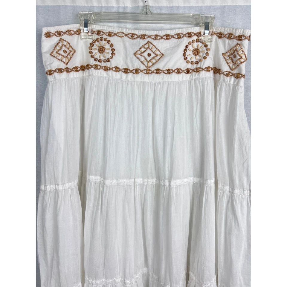 Falda Rafaella Vintage Mujer 16 Blanco Cuentas Niveles Maxi Boho Hippie Pradera Foto 2 de 4