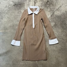 Anthropologie Ribbed Sweater Dress Womens MP Beige Contrast Collar Preppy