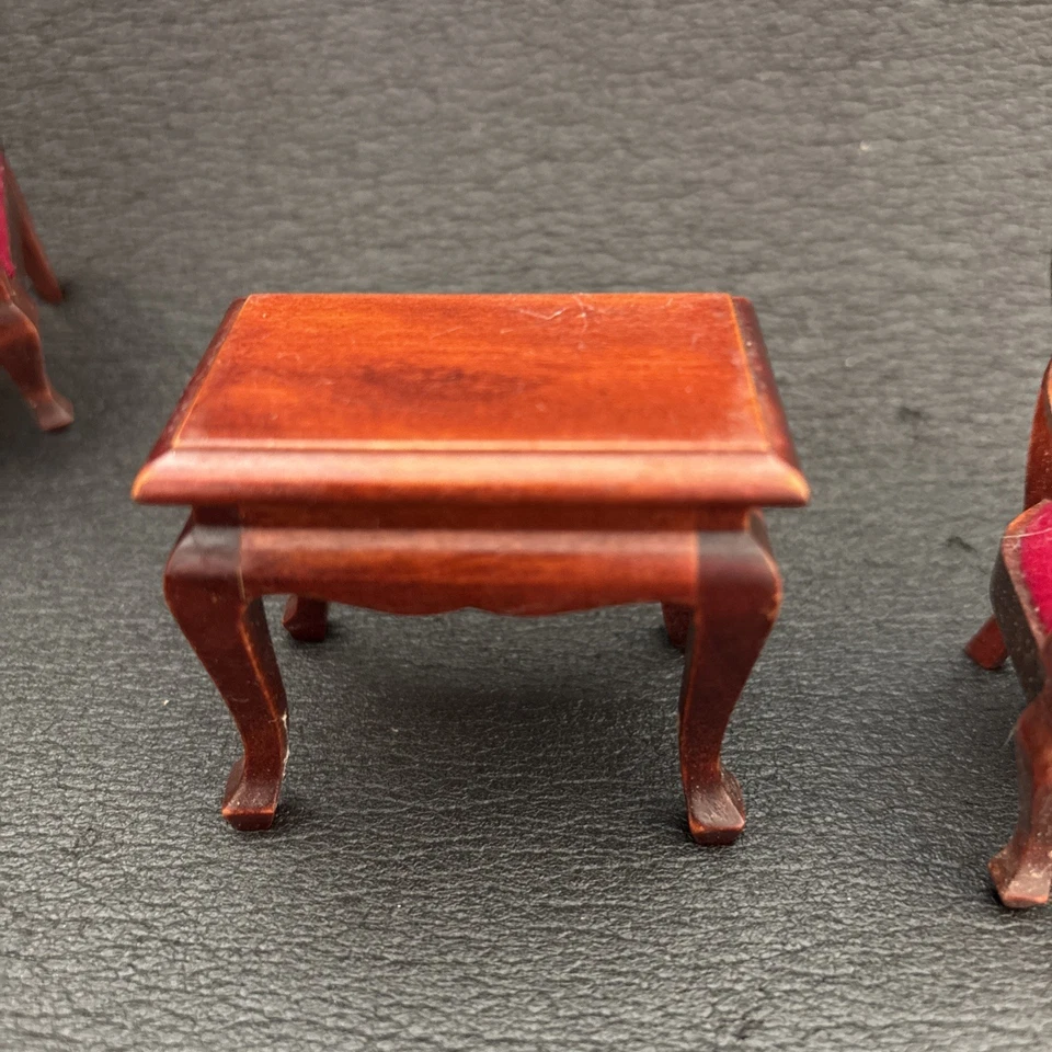 Antique Miniature Dollhouse Victorian Sofa Chair Set Mahogany Table 1:12 - Image 3 of 4