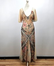 Free People Sheer Floral Boho Maxi Dress Angel Sleeve Peach Pink S