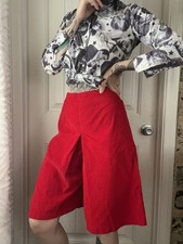 Vtg 60/70s High Rise Red Cotton Corduroy Skort Gaucho Pants Holiday 26  S