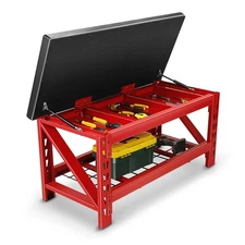 17.7"D x 40.5"W x 20.5"H Black Red Garage Bench Flip Up Seat Design Workbenches