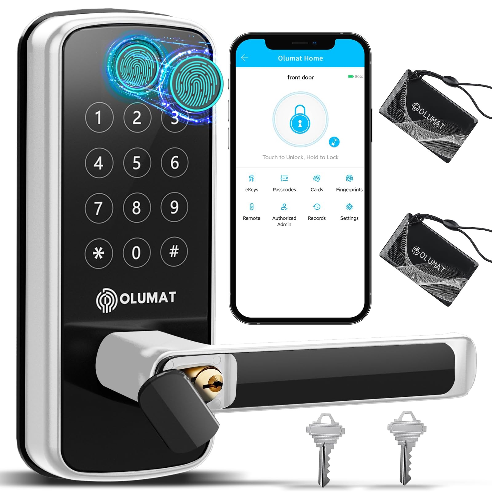 Wi-Fi Smart Lock with Handle - Keyless Entry for Front Door Security