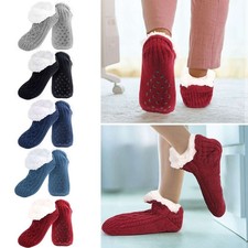 Winter Warm Slipper Socks Fleece Lined Non  Slip Grips Cozy Home Indoor Socks