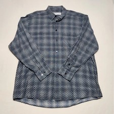 Jhane Barnes Men Gray/Black Geometric Checkered Button Down Shirt Large Reg Fit