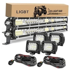 2Pcs 21 Inch 204W Slim LED Light Bar 4PCS LED Pods KITA With 2 Wiring Harness