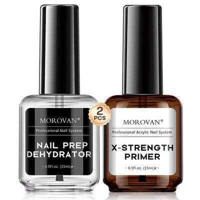 Morovan Nail Primer and Dehydrator for Acrylic Nails, Professional 2 Pcs No Burn
