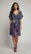 GUESS Navy/Purple Kimono-Style Short Sleeve Mini Dress Floral & Tiger Print 4