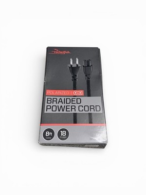 Rocketfish  8 ft Polarized Braided Power Cord   Black | Brand New In Box