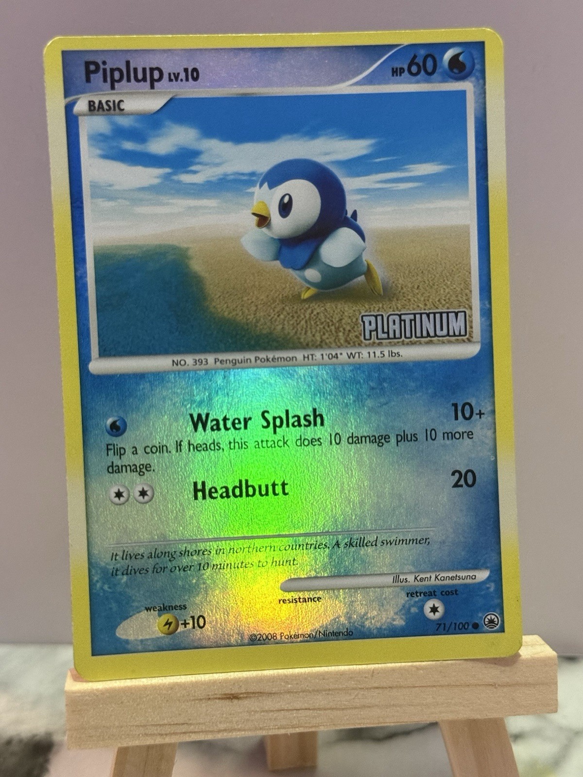 Pokemon Piplup 71/100 2008 Platinum Reverse Holo Stamped Lv. 10 Burger King MP