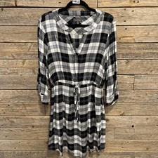 Luxology Women’s Plaid Shirt Dress Black And White With Blue Stripes Size 8