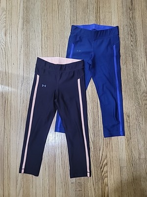 2- under armour Legging Womens Small compression capri Purple Yoga Workout 