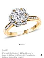 J Francis Zirconia By Swarovski 3.90ctw 18k Vermeil YG Over Sterling Silver ring