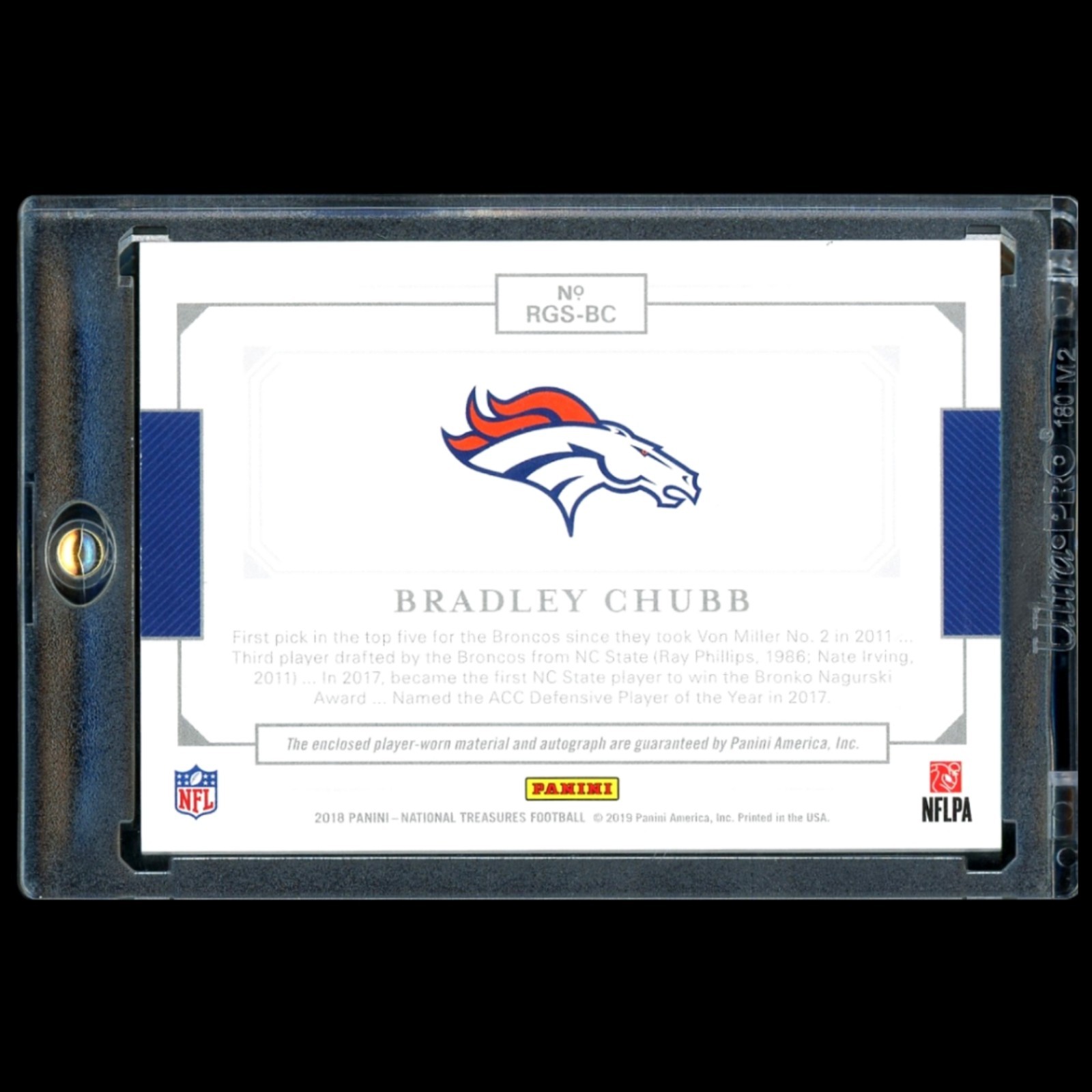 Bradley Chubb /10 2018 National Treasures Rookie Gloves Team Logo Signature Auto view 2