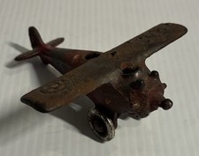 VINTAGE 1930s HUBLEY CAST IRON AIRPLANE RED PAINT MISSING PROP 3" WINGSPAN