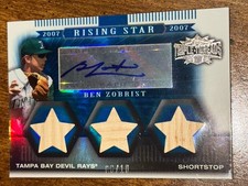 BEN ZOBRIST 2007 Topps Triple Threads Sapphire #8/10 AUTOGRAPH 3 GAME BAT PIECES