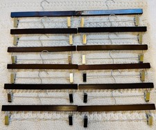 Lot of 12 Wooden Pants Hangers with 2-Adjustable Clips Dark Wood Skirt  Trouser