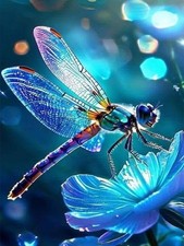Dragonfly Floral Diamond Art Kits for Adults,DIY Round Full Drill 5D Diamond P.