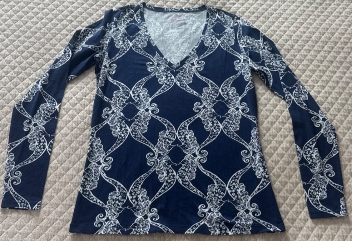 Lilly Pulitzer Jodie Bright Navy MS Behave Long Sleeve V Neck Top Size S NWOT