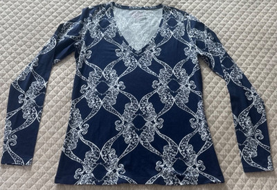 Lilly Pulitzer Jodie Bright Navy MS Behave Long Sleeve V Neck Top Size S NWOT