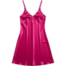 Christian Dior Vintage Pink Satin Chemise Nightgown Medium CD Logo Fuchsia Bows