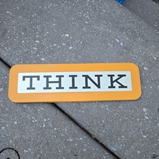 Vintage IBM Desk Sign Plaque Think Mustard Yellow Computer Advertising Placard