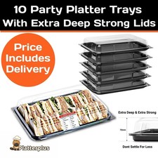 Platterplus 10 Reusable Party Platter Trays with Lids - 340mm x 250mm x 70mm