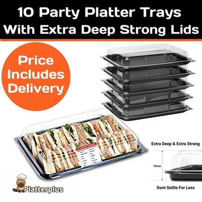 Platterplus 10 wiederverwendbare Partyplattenschalen mit Deckel - 340 mm x 250 mm x 70 mm