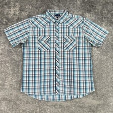 Wrangler Shirt Mens 2XL Blue Plaid Western Pearl Snap Short Sleeve Yoke Cowboy