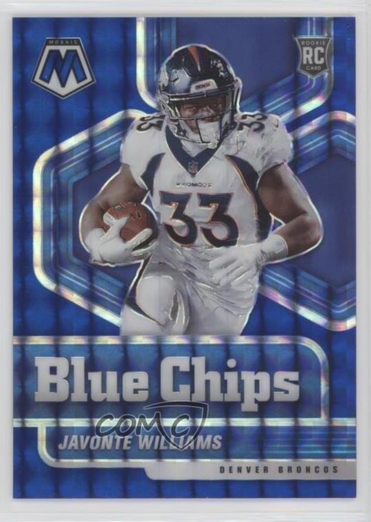 2021 Panini Mosaic Blue Chips Blue Mosaic Prizm 54/99 Javonte Williams #14 0q60