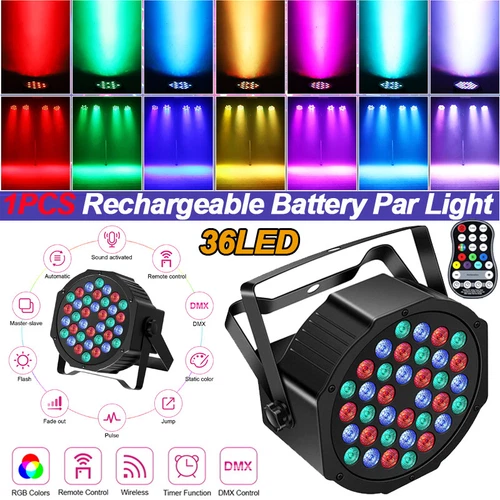 8x RGBW Par Wiederaufladbar 36 LED Par Strahler DMX DJ Show Partylicht / Tasche - Bild 19 von 34