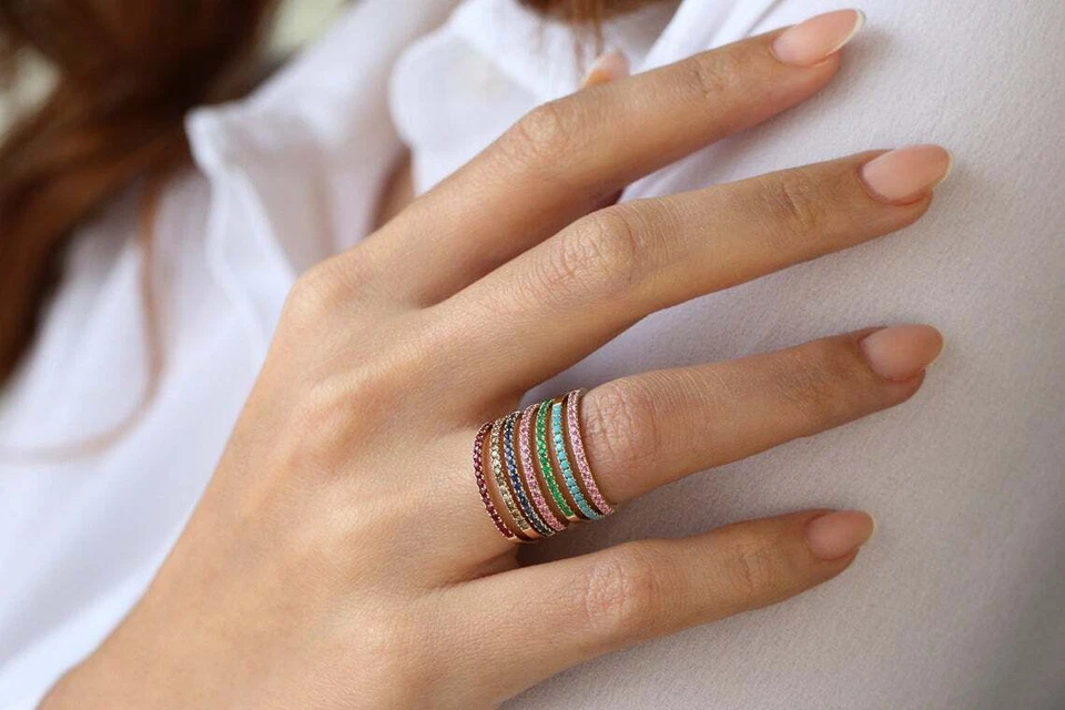 Damen Memory Goldring 14K 585er Gold mit 19 natürlichen Pink Saphir 0,28 ct G-H - Bild 2 von 4