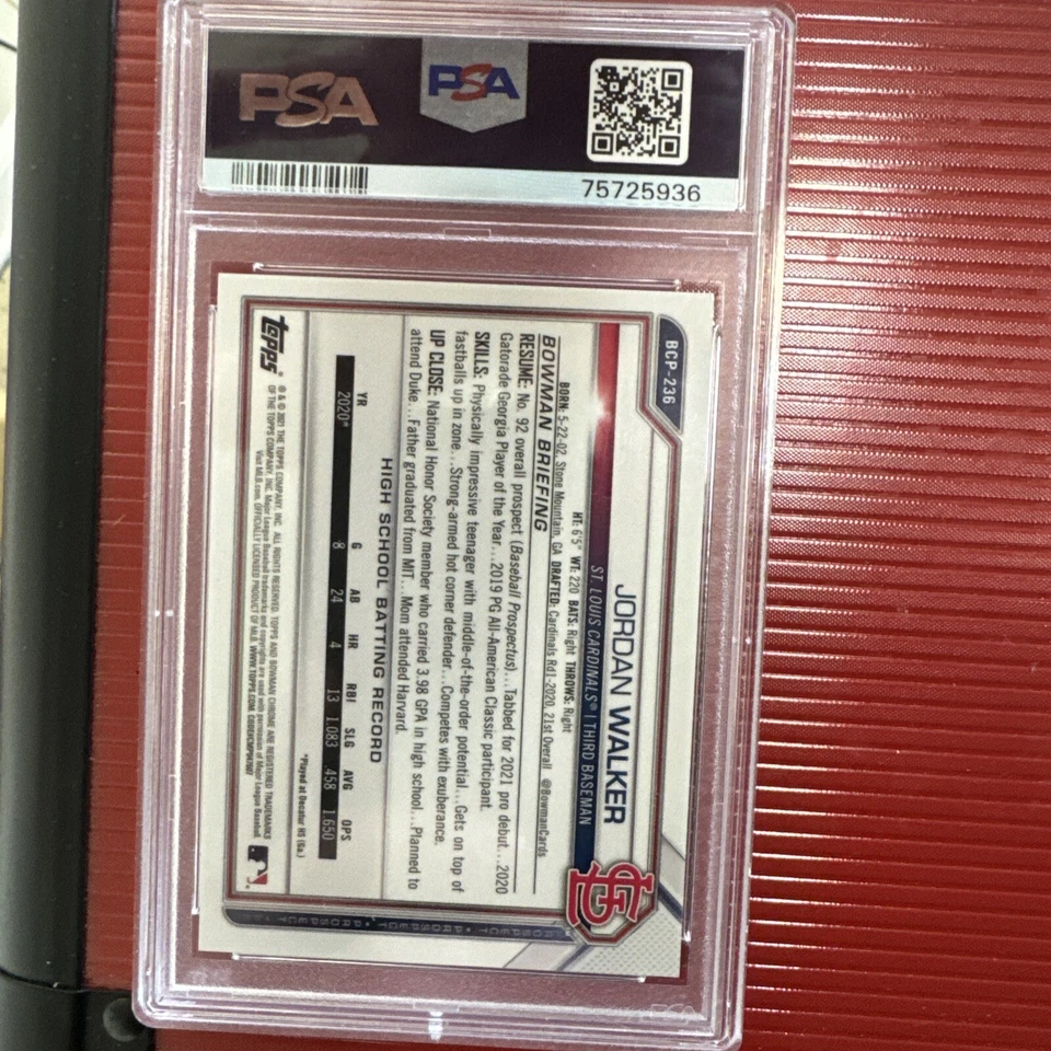 2021 Bowman Chrome Jordan Walker Prospects Blue REF. Gem Mt 10 - Image 2 of 4