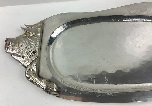 Battuto a Mano Silver Plated Boar Pig Platter Tray 22" L x10.25" W - Picture 2 of 8