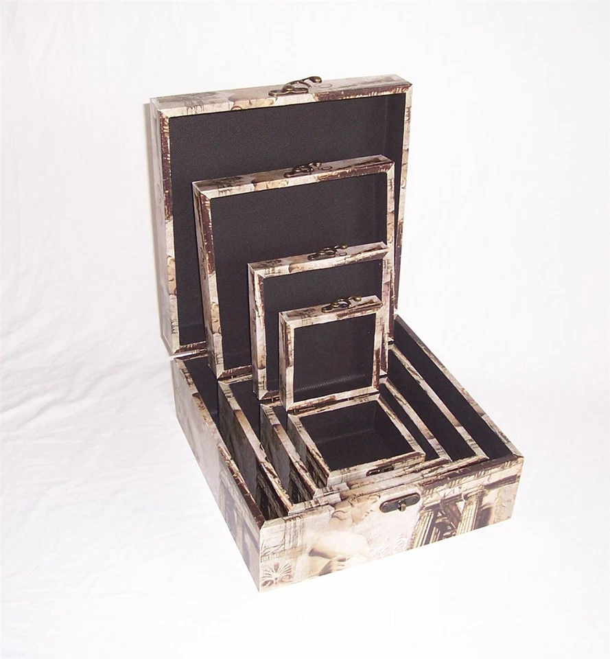 459 Massivholz Box 4er Set  mit Leinenoptik Schatzkiste Holzkiste Holzbox - Bild 3 von 4