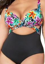 NEW SWIMSUITS FOR ALL MULTI ANIMAL CUT OUT UNDERWIRE ONE PIECE SWIMSUIT SZ 22