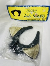 Satin Cat Ears Vintage Taiwan Black Gold Headband Costume