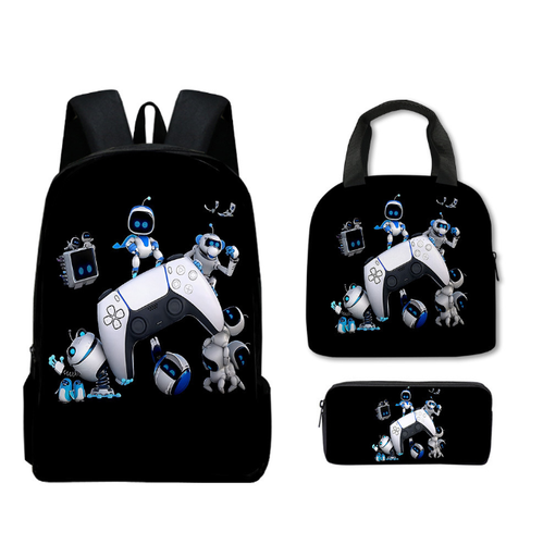 3D Astro Bot Gamer School Backpack Rucksack Insulated Lunch Bag Pencil ...