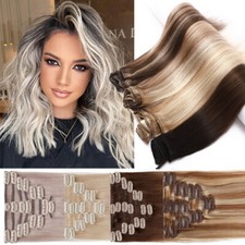 CLEARANCE 100 Human Hair REAL REMY Clip In Hair Extensions Full Head Grey Ombre