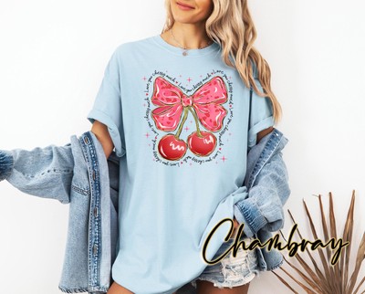 Cool Cherry Shirt Valentine Day Pink Ribbon Aesthetic Sweatshirt T-Shirt