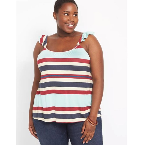 NEW Lane Bryant Swing Scoop Neck Ruffle Strap Tank Top Size 22/24 Patriotic