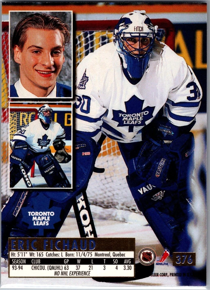 1994-95 Fleer Ultra Hockey - #376 Eric Fichaud - Image 2 of 2