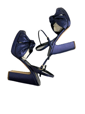 Rupert Sanderson 37 Willow High Platform Shoes US 7 Blue Heeled Sandals NIB